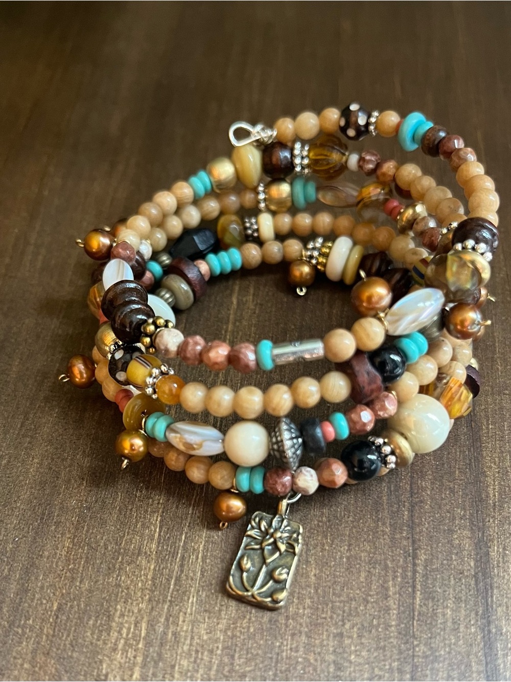 Multi‑Stone Beaded Wrap Bracelet with Turquoise Accents